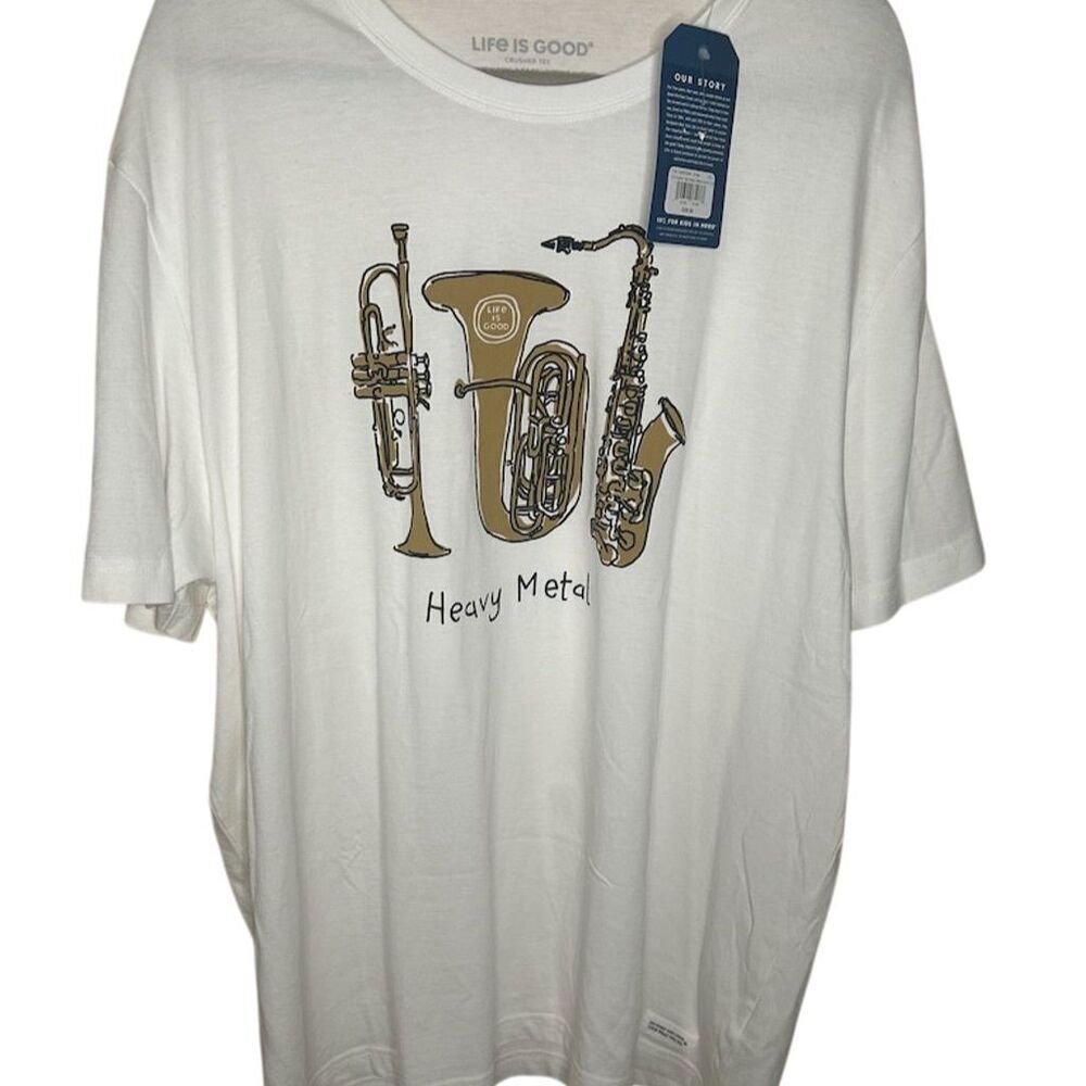 Life is Good Men's Crusher Tee 2XLT White Graphic Music T-Shirt